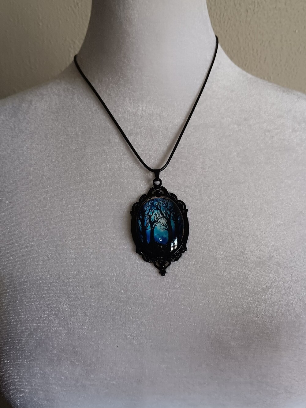 Enchanted Haunted Forest Blue Fantasy Pendant Necklace, Gothic Witchy Fairycore - Picture 9 of 9